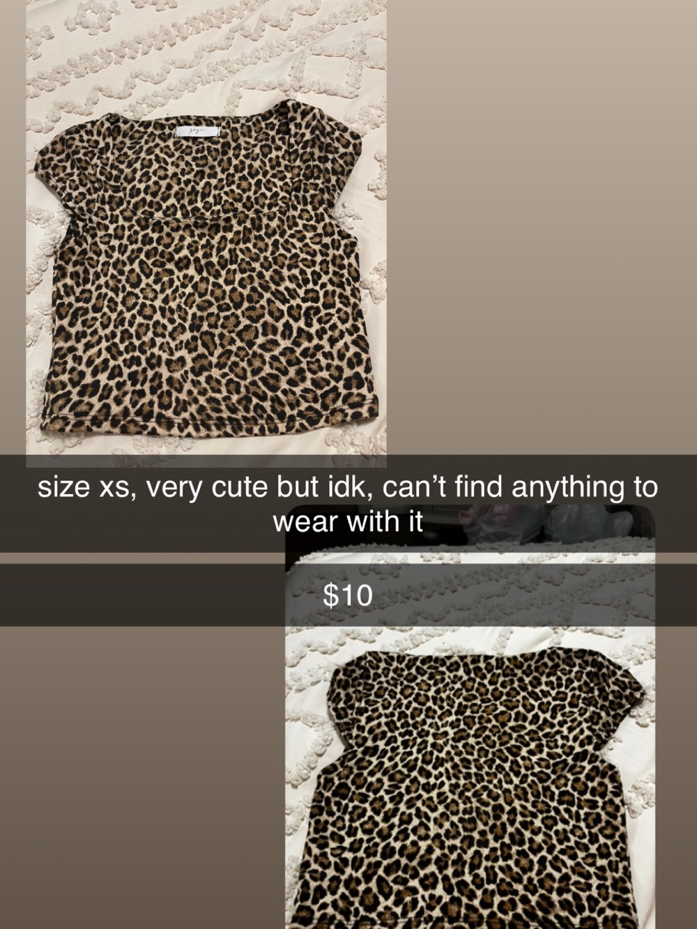 Leopard Print Crop Top - Brown/Cream
